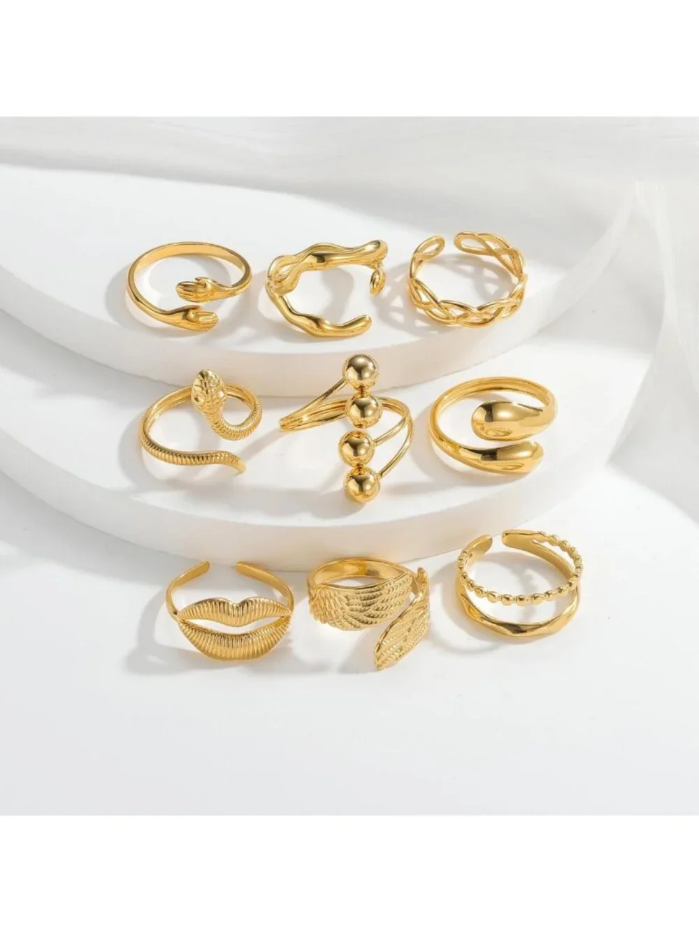9PCS Gold Stackable Rings Set for Women - Non-Tarnish, Adjustable Chunky Knuckle